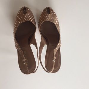 Sergio Rossi Rose Gold peep toe platform pump